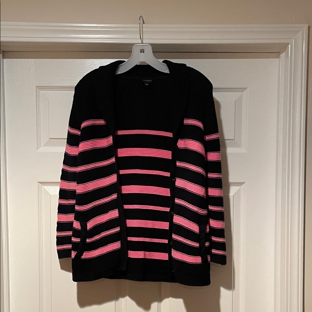 Talbots Navy Blue and Pink Striped Cardigan